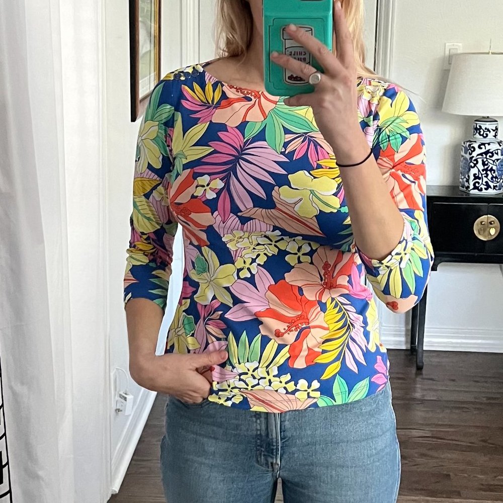 J. McLaughlin Floral 3/4 Length Top